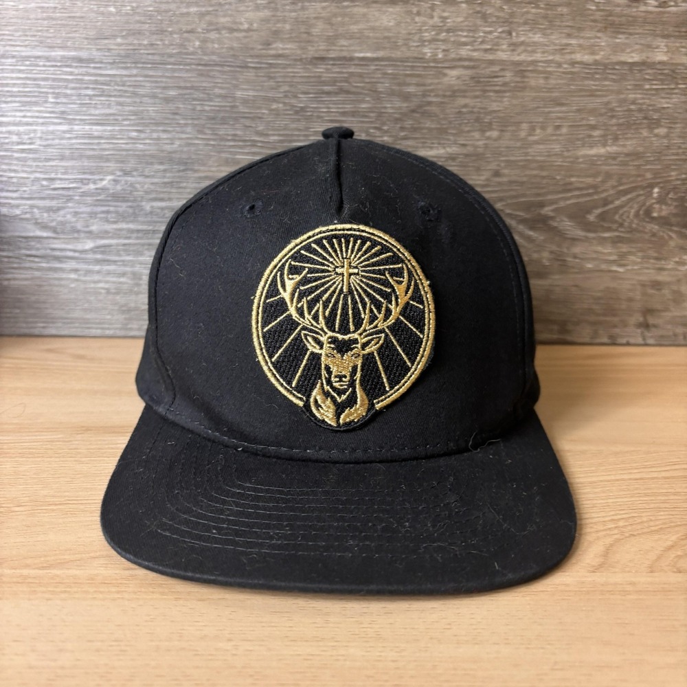 Jagermeister Hat Cap Snap Back Black Stag Deer Embroidered Patch Liquor Mens